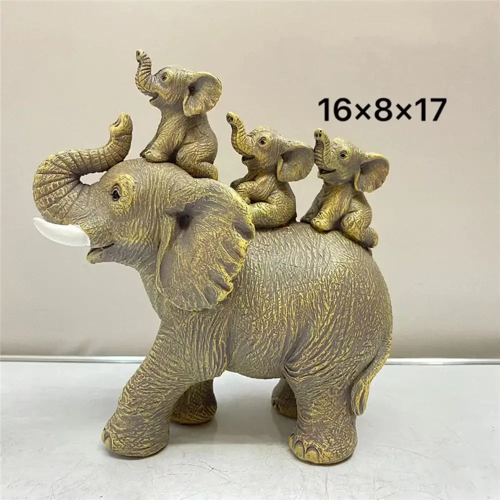 Antique bronze elephant family figurine living room ornament
