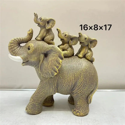 Antique bronze elephant family figurine living room ornament