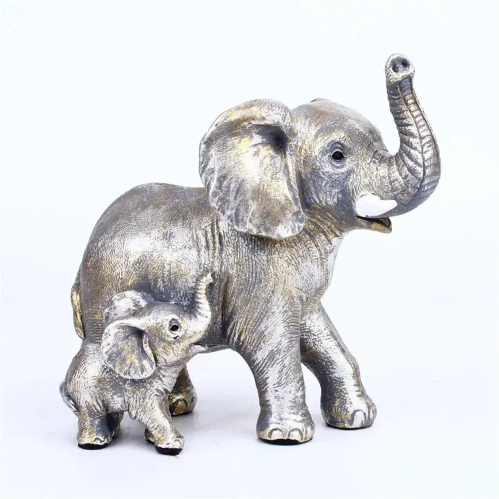 Antique bronze elephant family figurine living room ornament