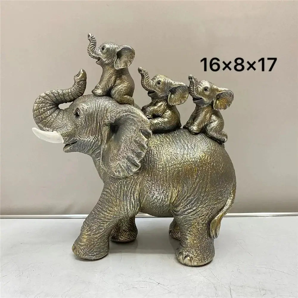 Antique bronze elephant family figurine living room ornament