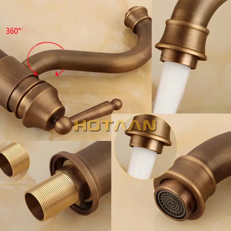 Antique bronze finish bathroom sink faucet with swivel spout