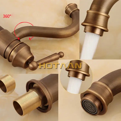 Antique bronze finish bathroom sink faucet with swivel spout