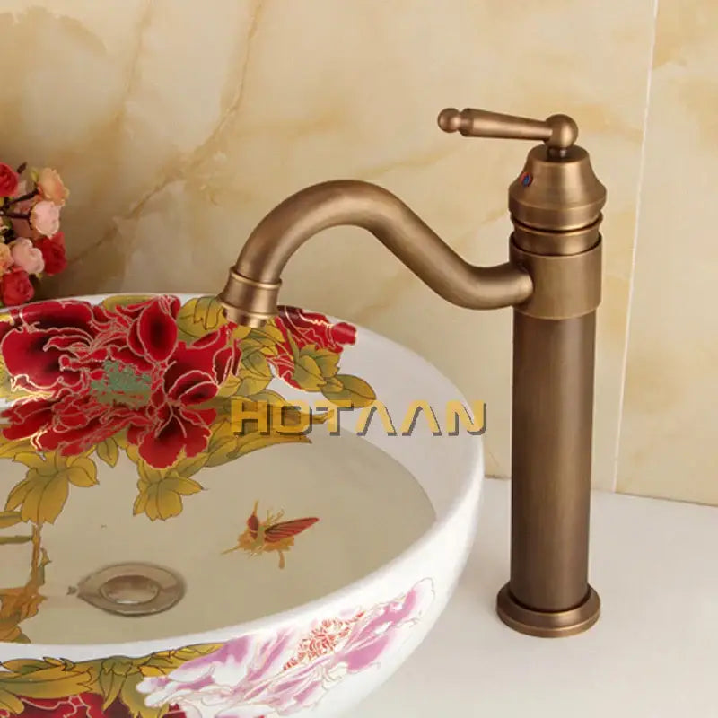 Antique bronze finish bathroom sink faucet with swivel spout