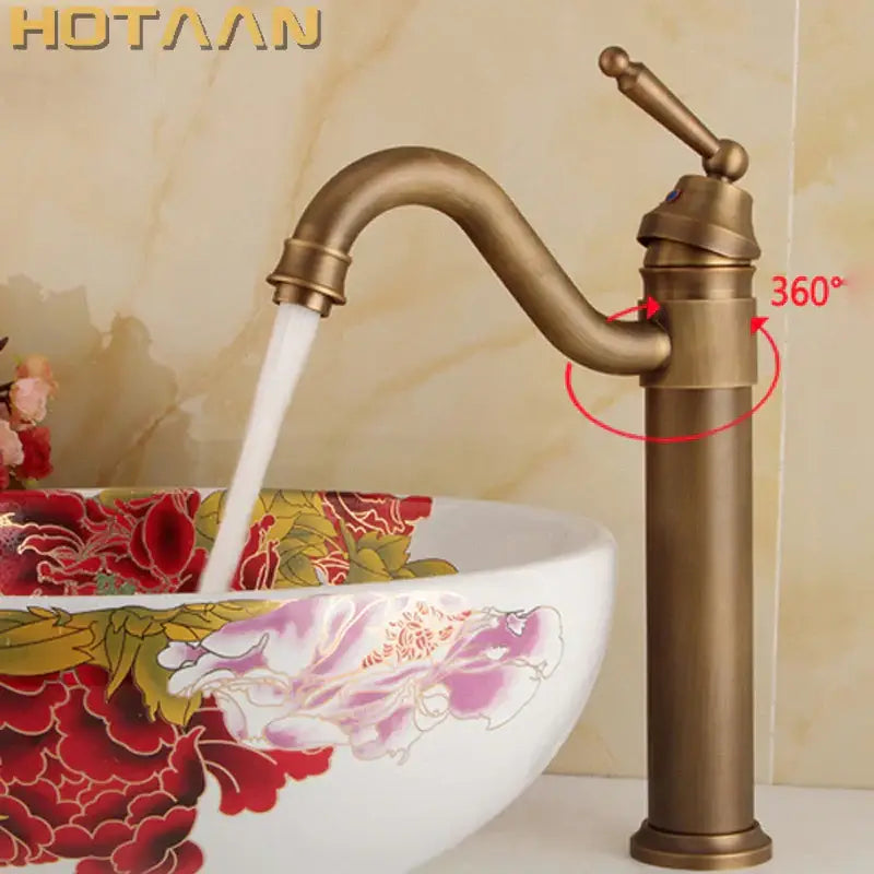 Antique bronze finish bathroom sink faucet with swivel spout