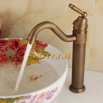 Antique bronze finish bathroom sink faucet with swivel spout