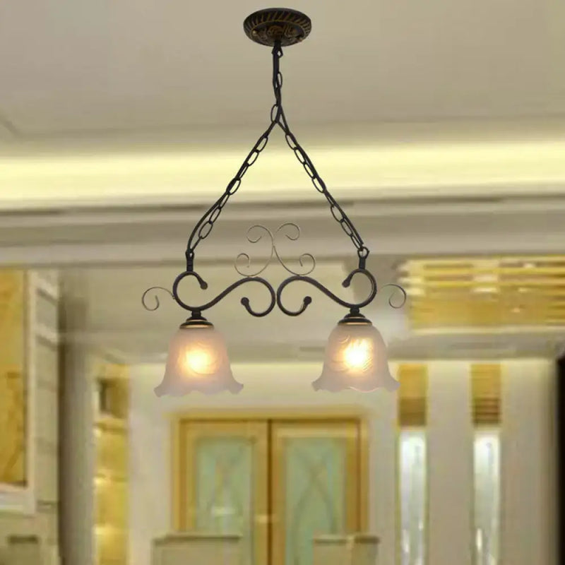 Antique bronze flared frosted glass pendant light dining room