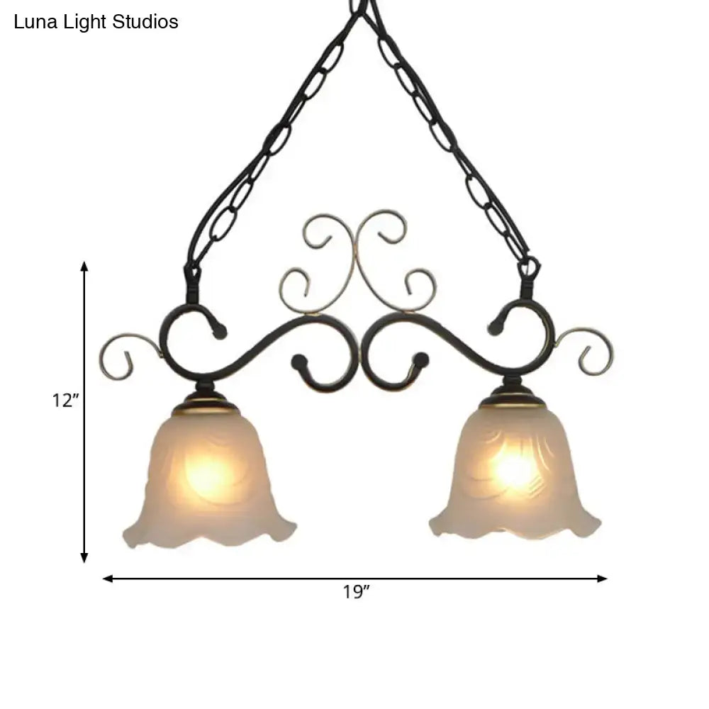 Antique bronze flared frosted glass pendant light dining room