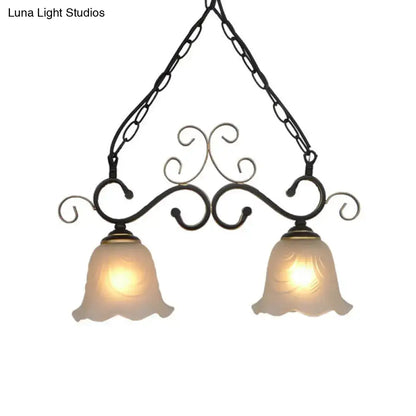 Antique bronze flared frosted glass pendant light dining room