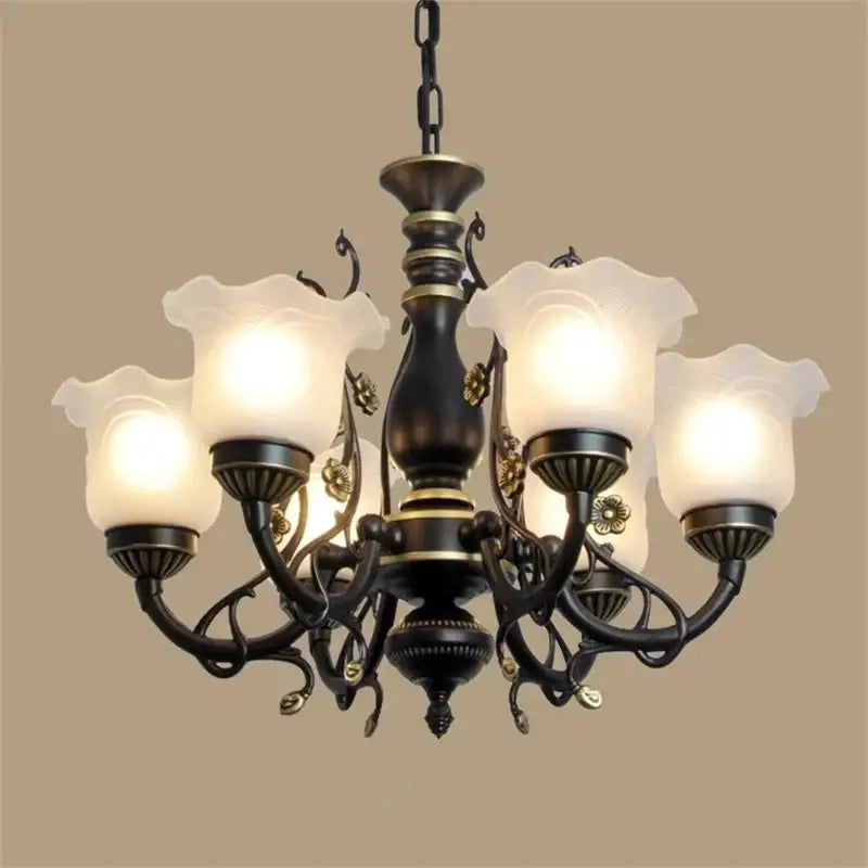 Antique bronze flower glass shade ceiling chandelier dining room