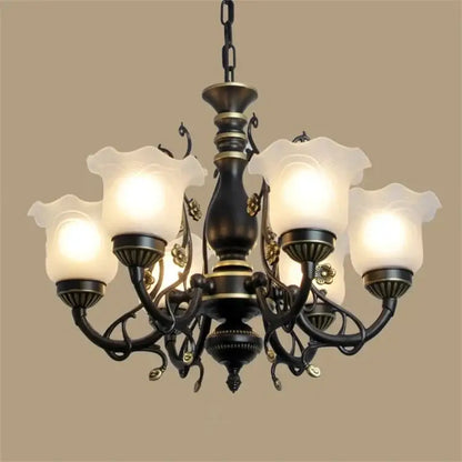 Antique bronze flower glass shade ceiling chandelier dining room