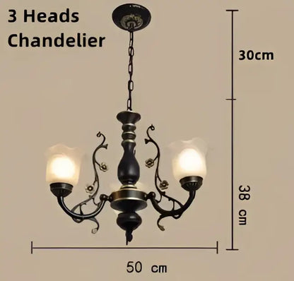 Antique bronze flower glass shade ceiling chandelier dining room