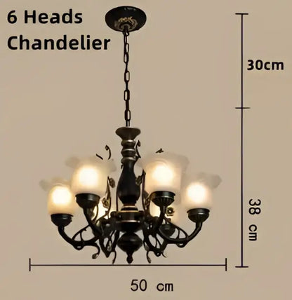 Antique bronze flower glass shade ceiling chandelier dining room