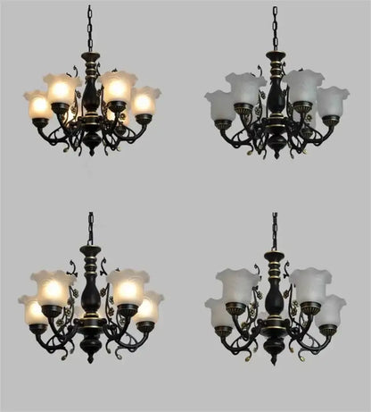 Antique bronze flower glass shade ceiling chandelier dining room
