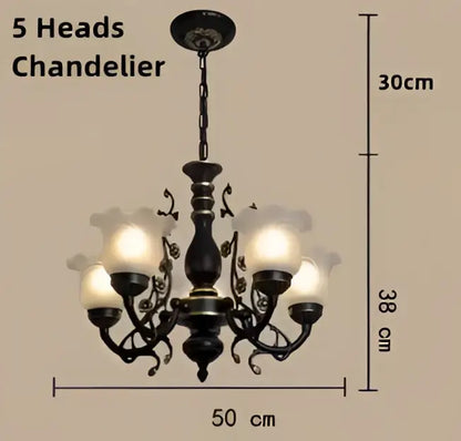 Antique bronze flower glass shade ceiling chandelier dining room