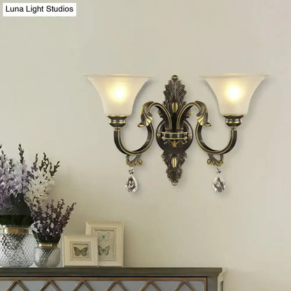 Antique bronze & gold crystal wall mounted light fixture bedroom