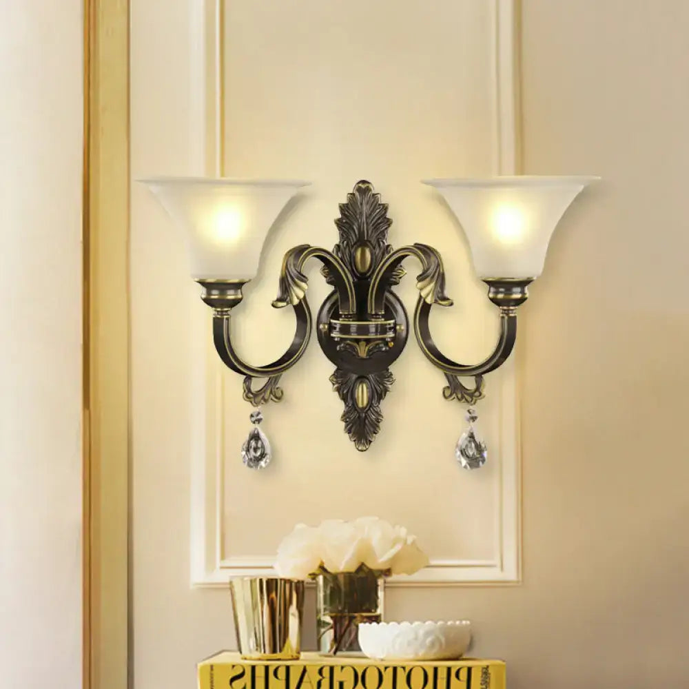 Antique bronze & gold crystal wall mounted light fixture bedroom