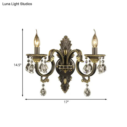 Antique bronze & gold nordic wall mount light living room crystal sconce