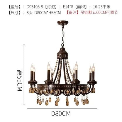 Antique bronze iron art crystal candle chandelier for living room