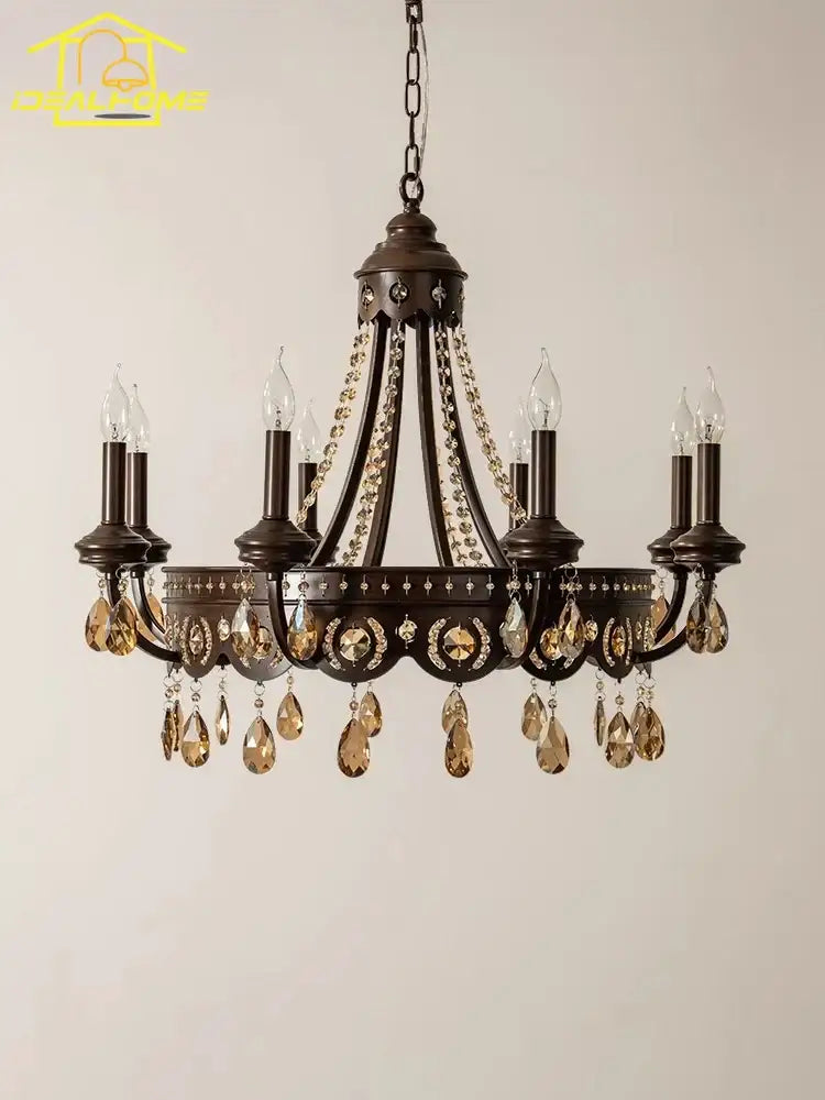 Antique bronze iron art crystal candle chandelier for living room