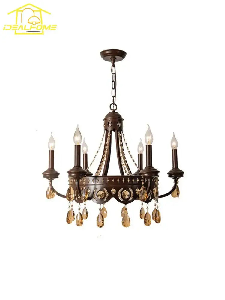 Antique bronze iron art crystal candle chandelier for living room