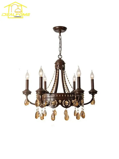 Antique bronze iron art crystal candle chandelier for living room