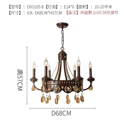 Antique bronze iron art crystal candle chandelier for living room