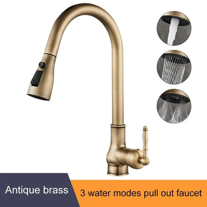 Antique bronze kitchen faucet with pull down spray head