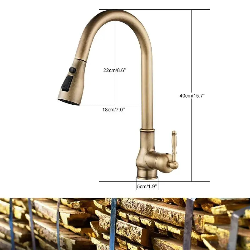 Antique bronze kitchen faucet with pull down spray head