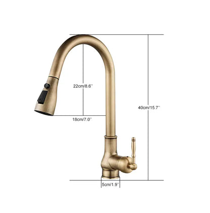 Antique bronze kitchen faucet with pull down spray head