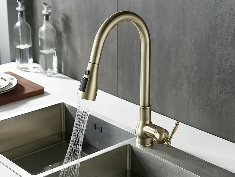 Antique bronze kitchen faucet with pull down spray head