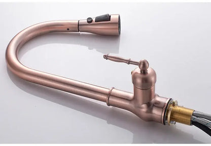 Antique bronze kitchen faucet with pull down spray head