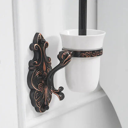 Antique bronze ornate ceramic toilet brush holder bathroom set
