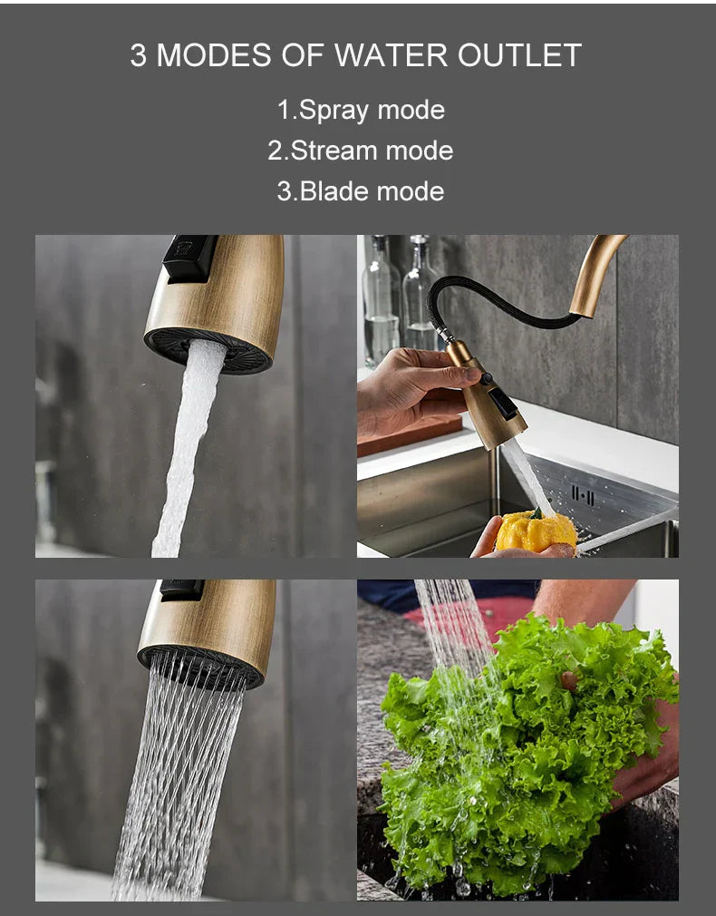 DecorBites™ Antique Bronze Pull Out Kitchen Faucet