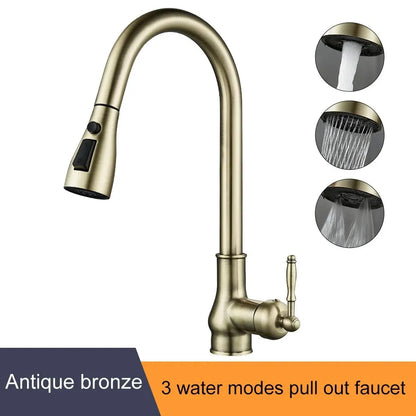 DecorBites™ Antique Bronze Pull Out Kitchen Faucet