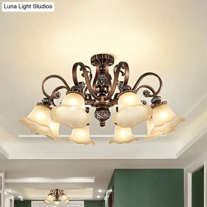 Antique bronze semi flush light with opal glass for living room