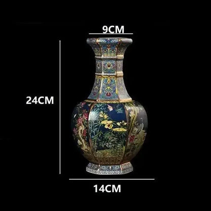 Antique blue & gold floral antique ceramic vase 24cm living room decor