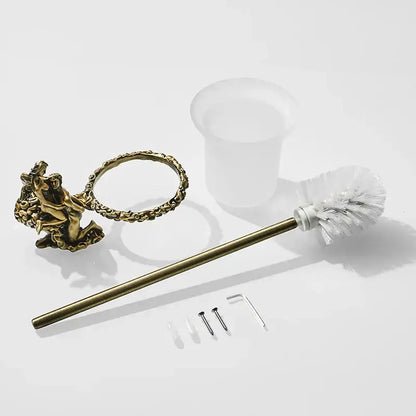 Antique cherub gold & silver toilet brush holder bathroom set