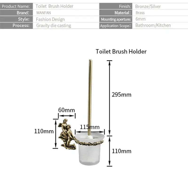 Antique cherub gold & silver toilet brush holder bathroom set