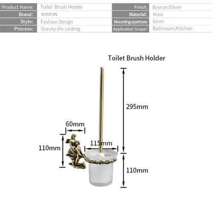 Antique cherub gold & silver toilet brush holder bathroom set