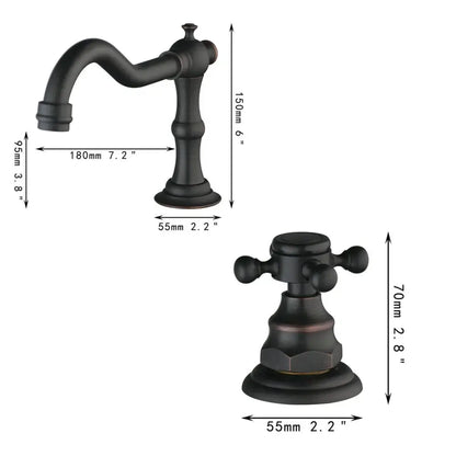 Antique chrome & black dual handle basin faucet bathroom curved spout