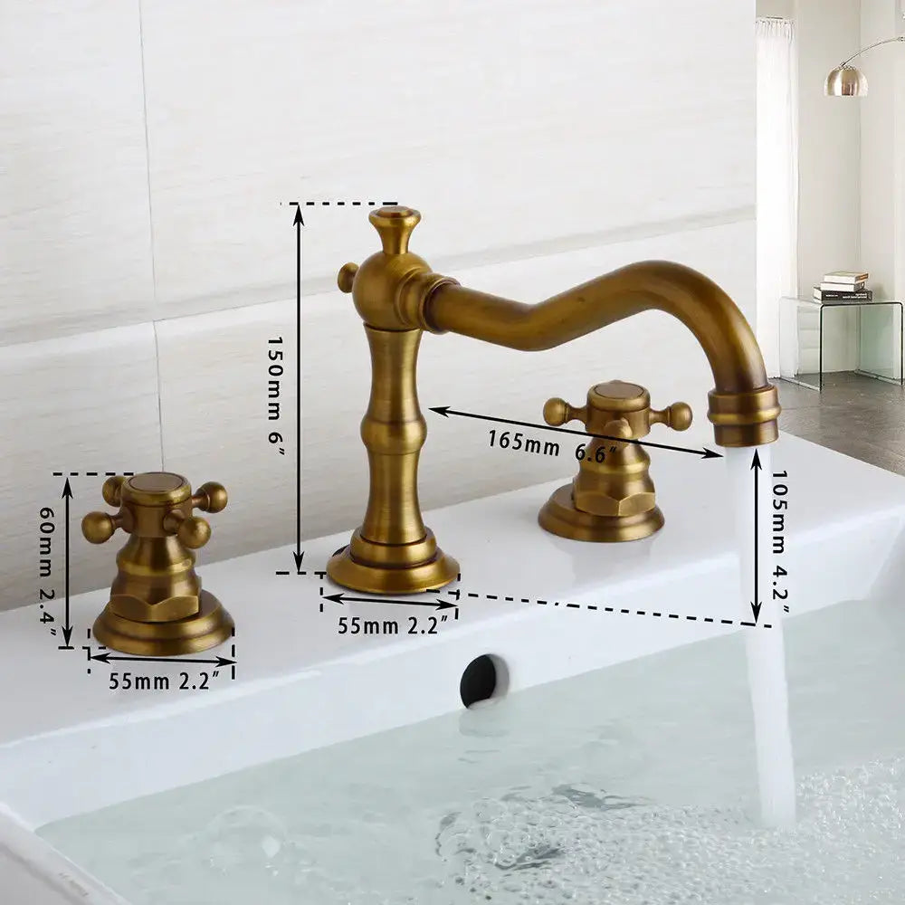 Antique chrome & black dual handle basin faucet bathroom curved spout