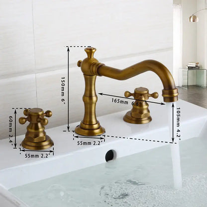Antique chrome & black dual handle basin faucet bathroom curved spout