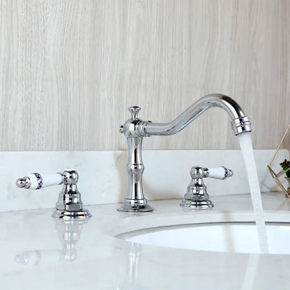 Antique chrome & black dual handle basin faucet bathroom curved spout
