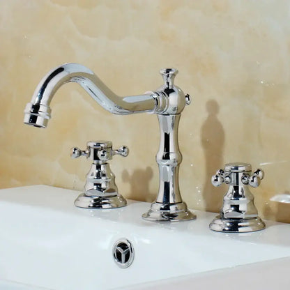 Antique chrome & black dual handle basin faucet bathroom curved spout