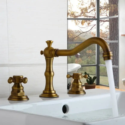 Antique chrome & black dual handle basin faucet bathroom curved spout