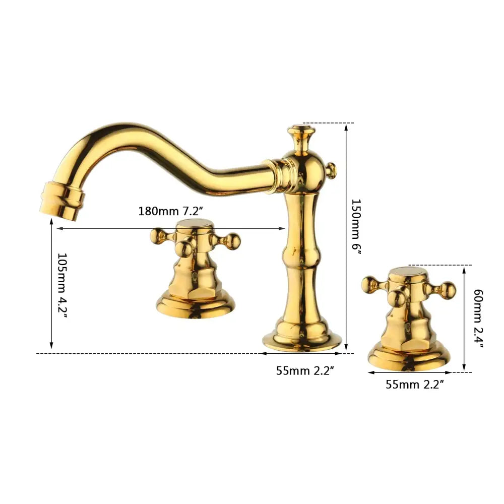 Antique chrome & black dual handle basin faucet bathroom curved spout