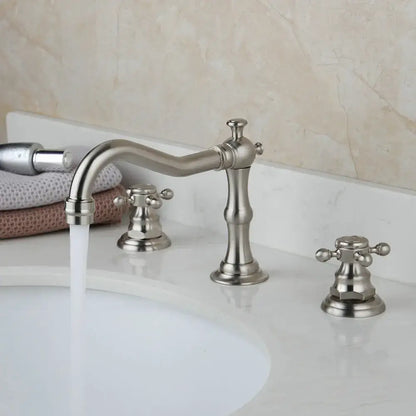 Antique chrome & black dual handle basin faucet bathroom curved spout