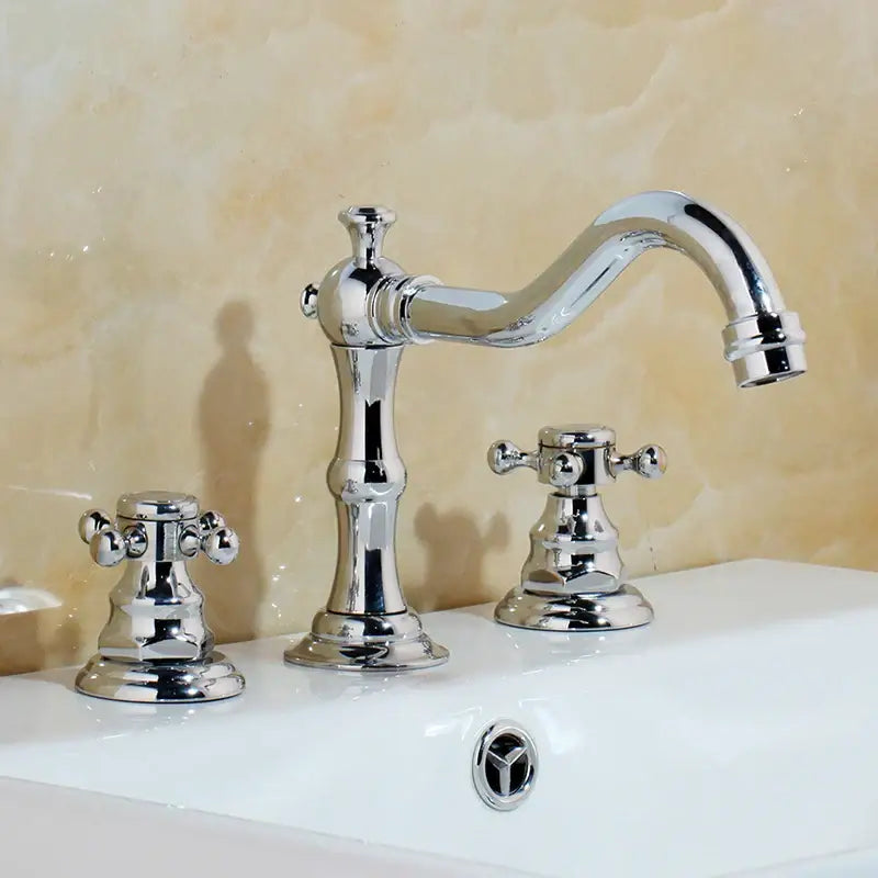 Antique chrome & black dual handle basin faucet bathroom curved spout