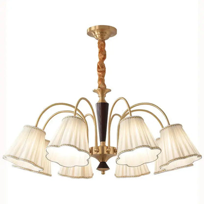 Antique copper chandelier with pleated shades for dining room