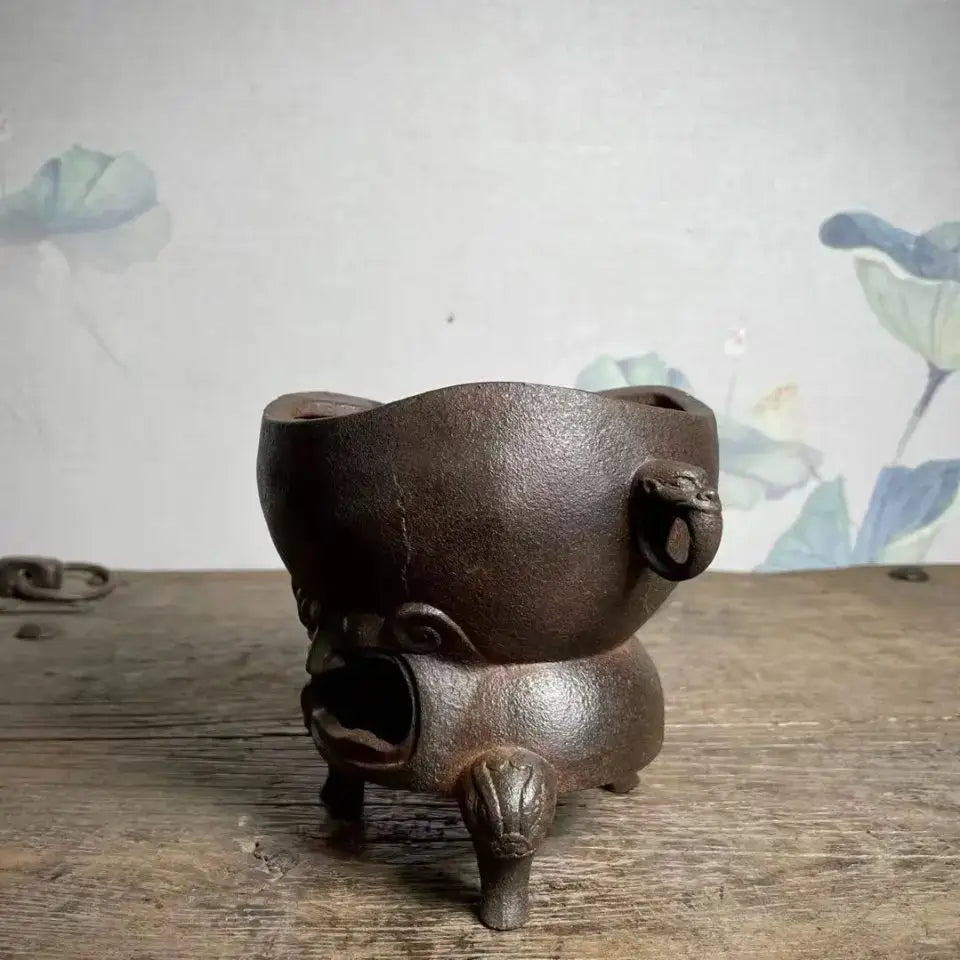 Antique double dragon copper craft burner living room carbon stove